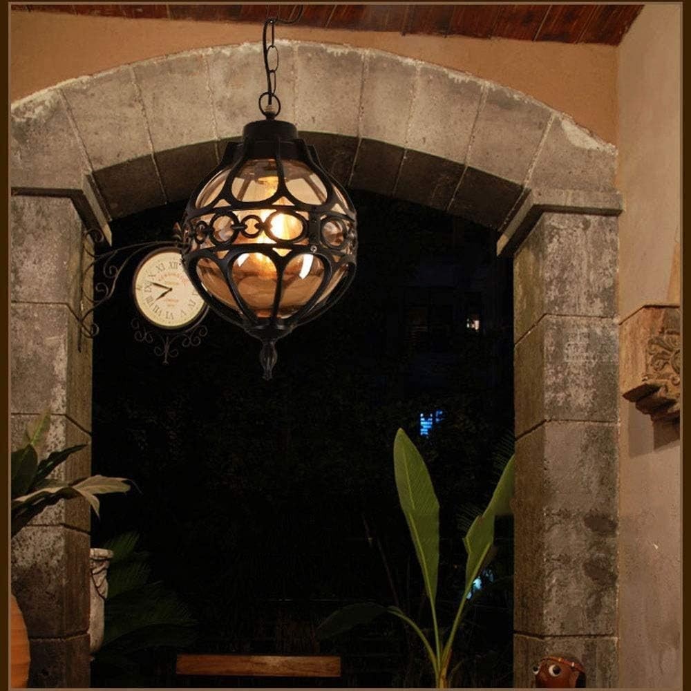 IP65 Outdoor Hanging Lantern Black Mediterranean Pendant E27 Lamp
