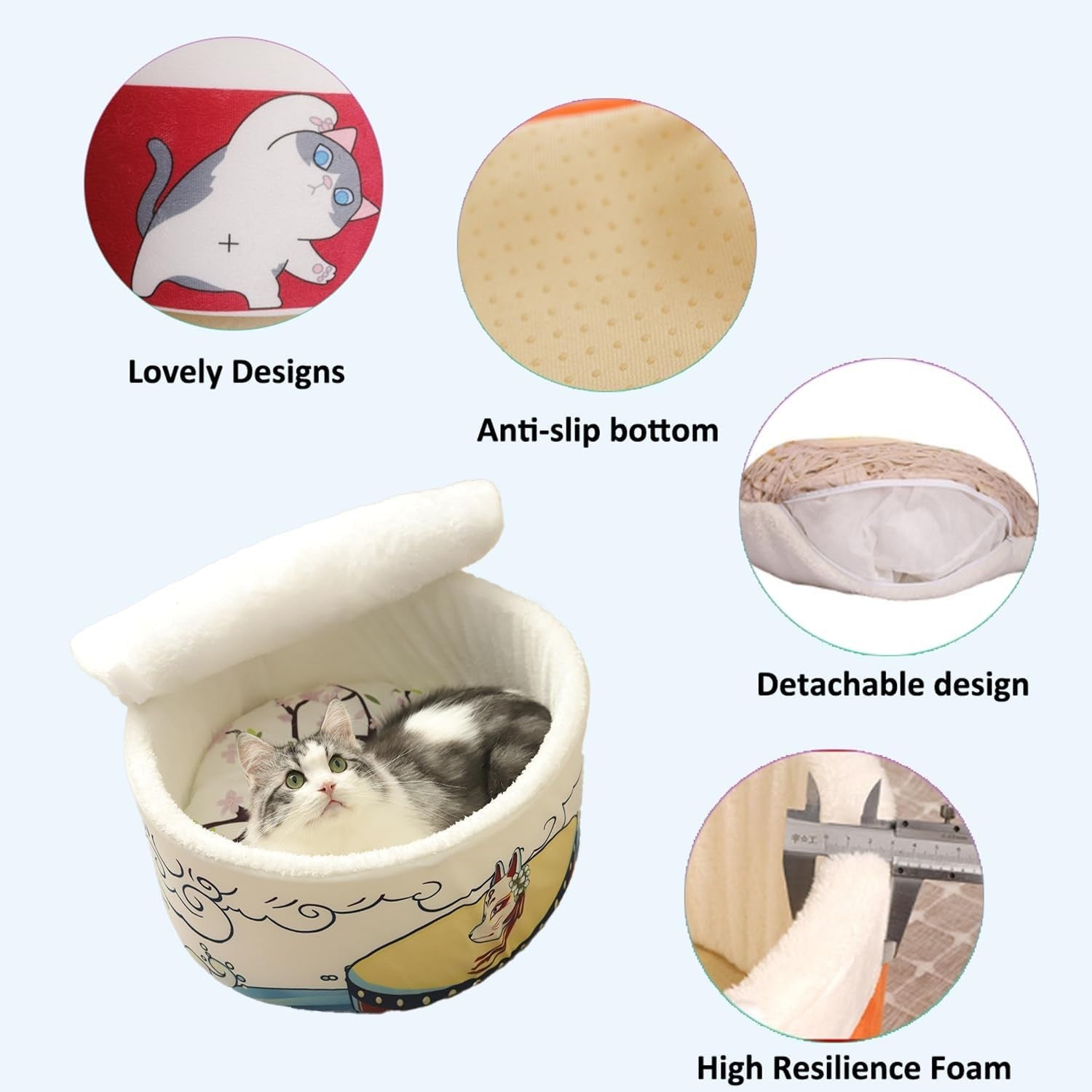 Cat Cave Bed Noodle Cup Self Warming Pet House Non Slip Masks M