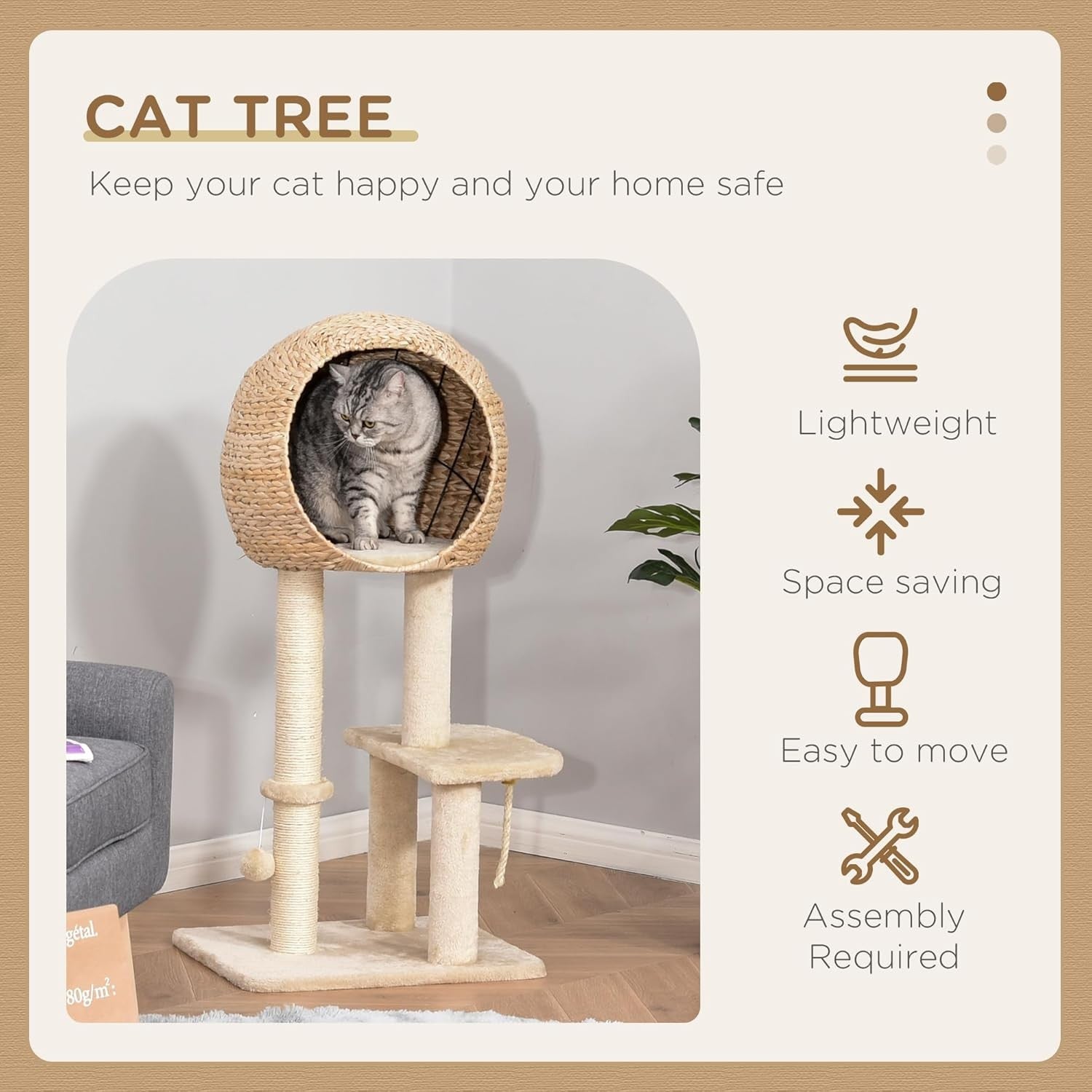 Cat Tree Tower 100cm Indoor Scratching Post Condo Perch Sisal Play Centre
