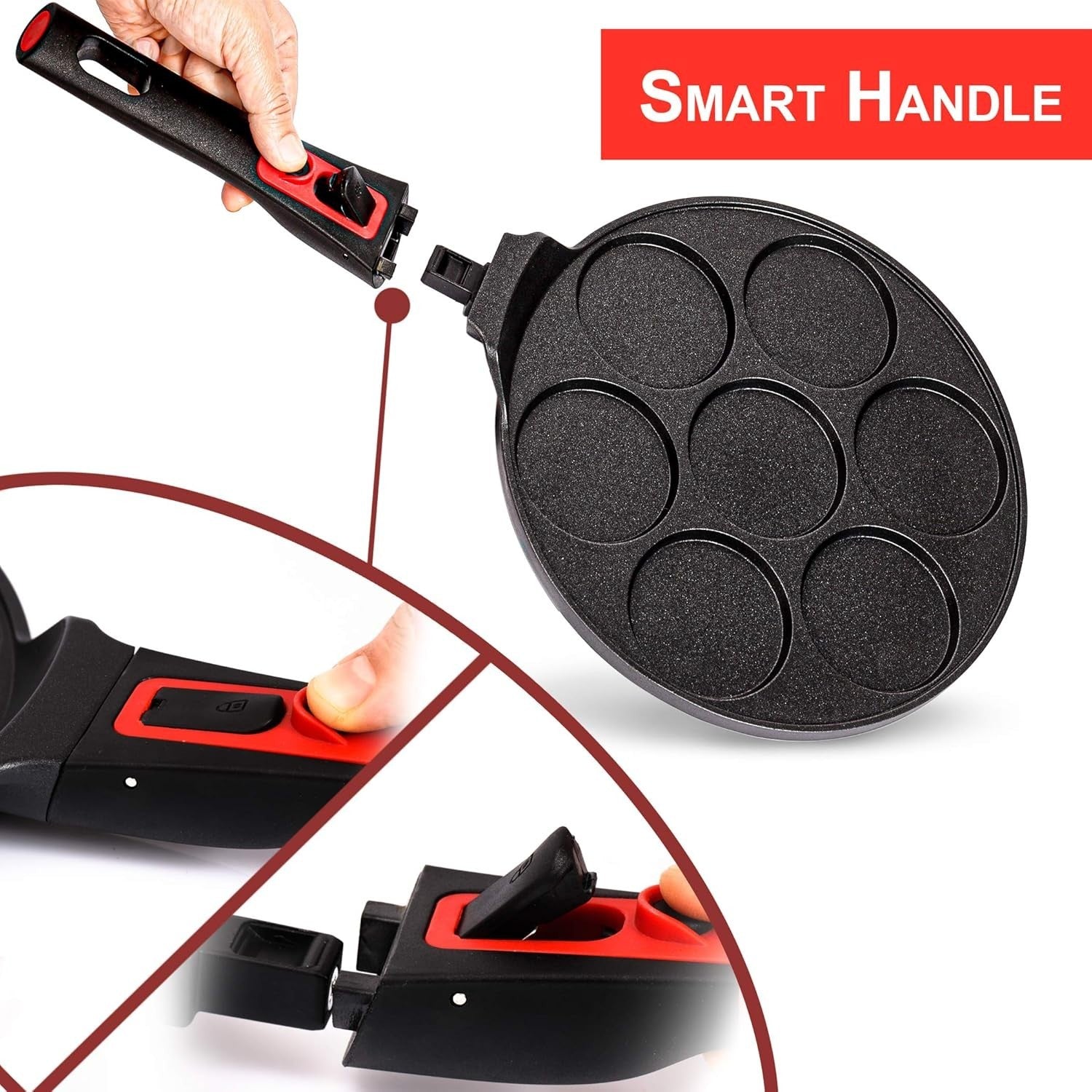Multi-Hole Non-Stick Pancake Pan 7-Cup Maker w/ Removable Handle, Induction Safe