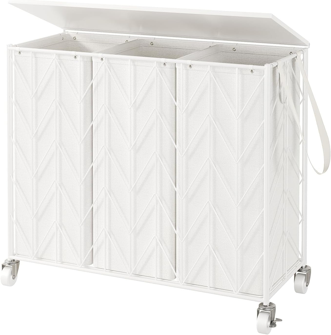 142L 3 Section Laundry Hamper with Wheels Lid & Removable Bags Large Organizer