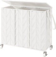 142L 3 Section Laundry Hamper with Wheels Lid & Removable Bags Large Organizer