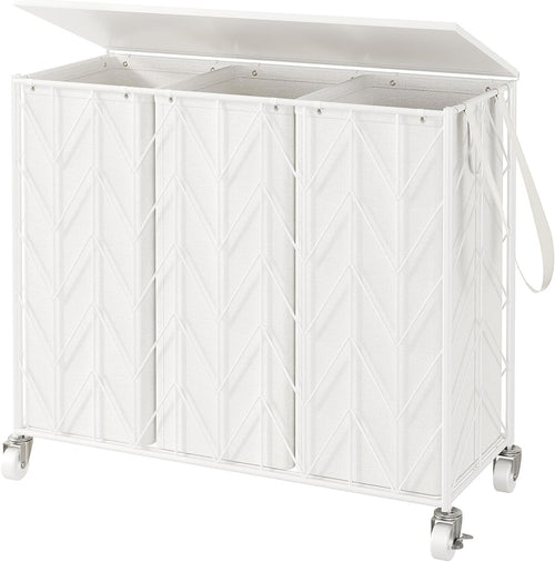 142L 3 Section Laundry Hamper with Wheels Lid & Removable Bags Large Organizer