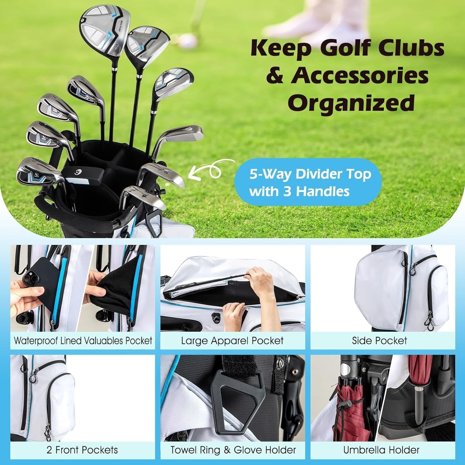 Right Hand Golf Club Set 12pc Woods Irons Wedge Putter Stand Bag
