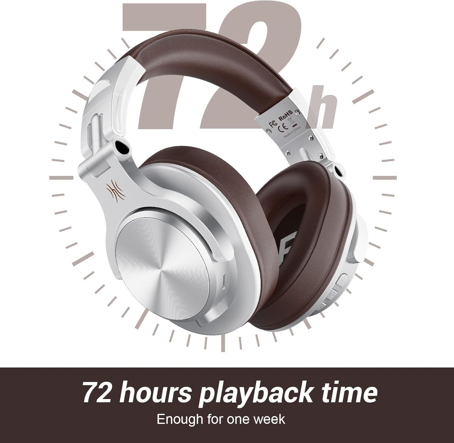 OneOdio Silver Bluetooth Headphones 72H Studio Over Ear Foldable DJ Monitor