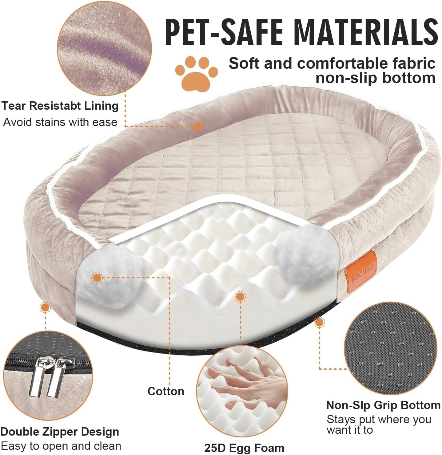 Orthopedic Memory Foam Dog Bed 90x70cm Washable Beige
