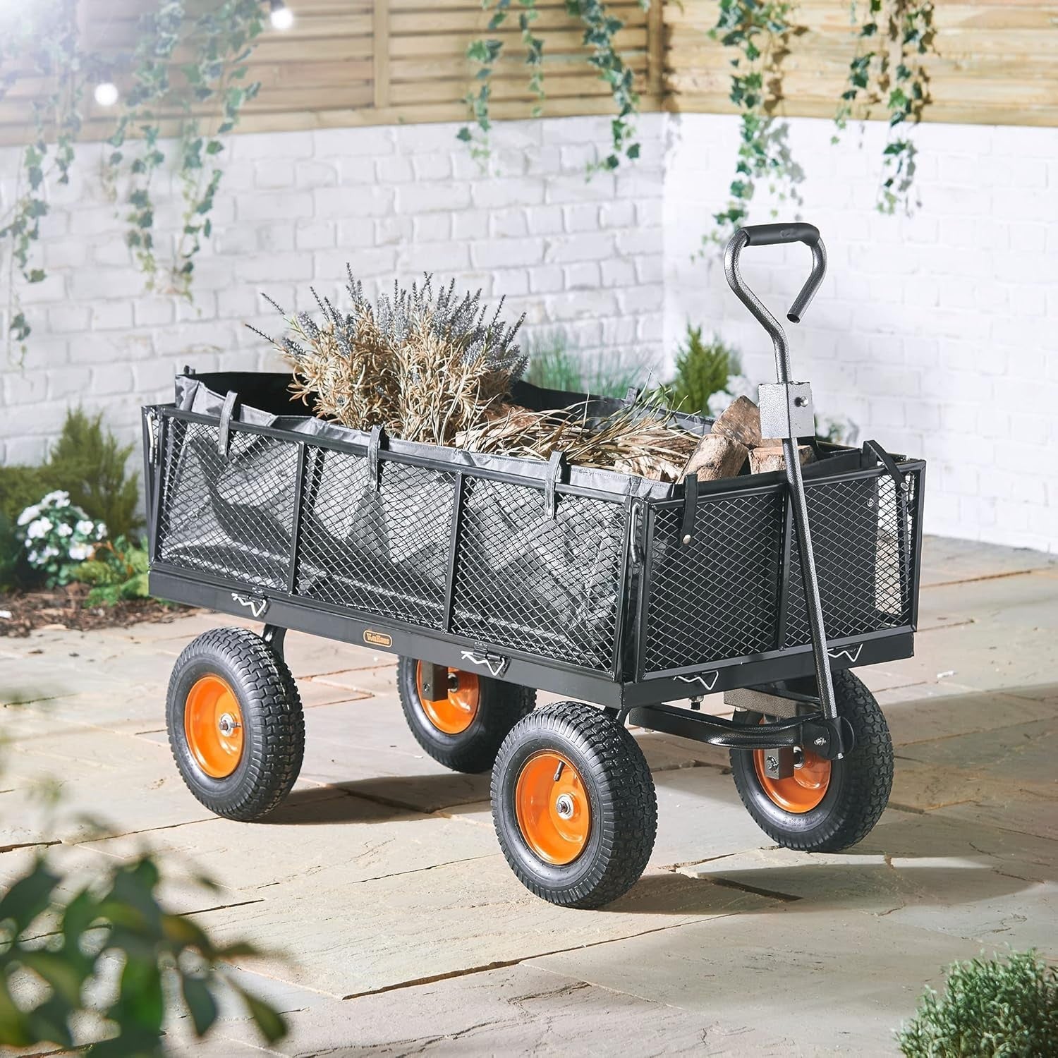 Heavy Duty Garden Cart Utility Wagon 600kg Load Steel Frame Mesh Sides Trolley