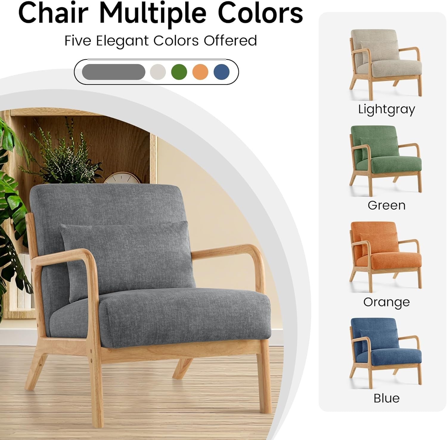 Dark Grey Mid Century Accent Chair Wood Frame Lounge Armchair