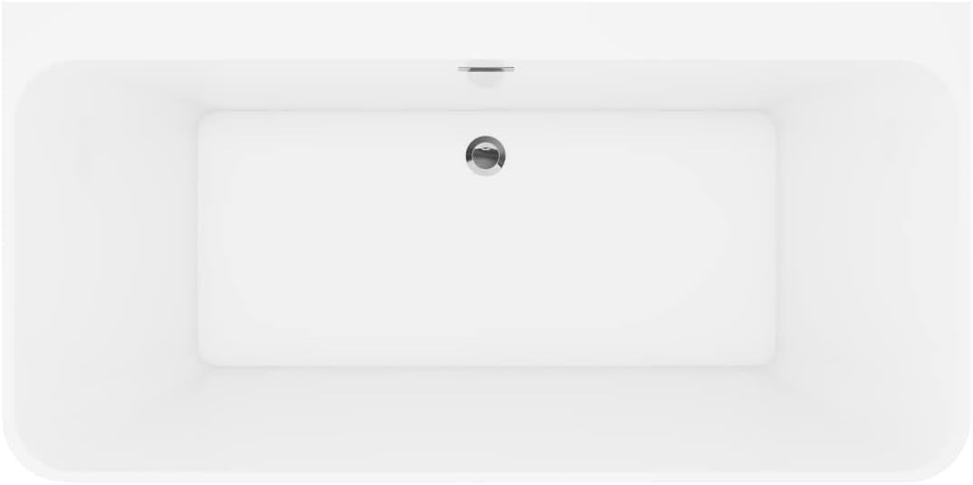 Freestanding Double Ended Square Back-to-Wall Bath White Modern Slimline