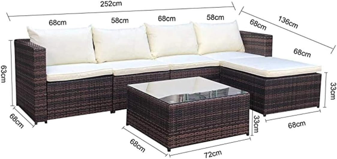 Rattan Garden Corner Sofa Set 5 Seat Patio Furniture w/ Cushions & Table