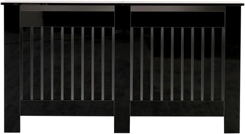 High Gloss Black Radiator Cover Large Modern Vertical Slat Heating Cabinet 151cm