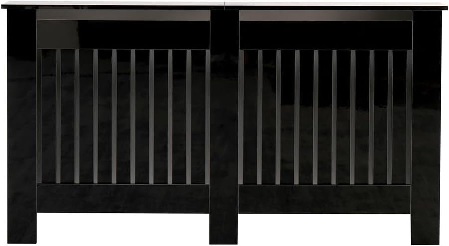 High Gloss Black Radiator Cover Large Modern Vertical Slat Heating Cabinet 151cm