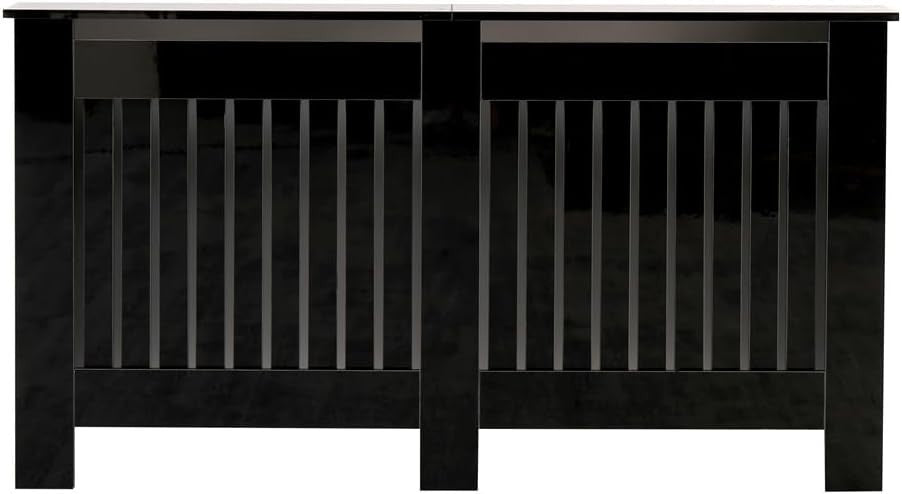 High Gloss Black Radiator Cover Large Modern Vertical Slat Heating Cabinet 151cm