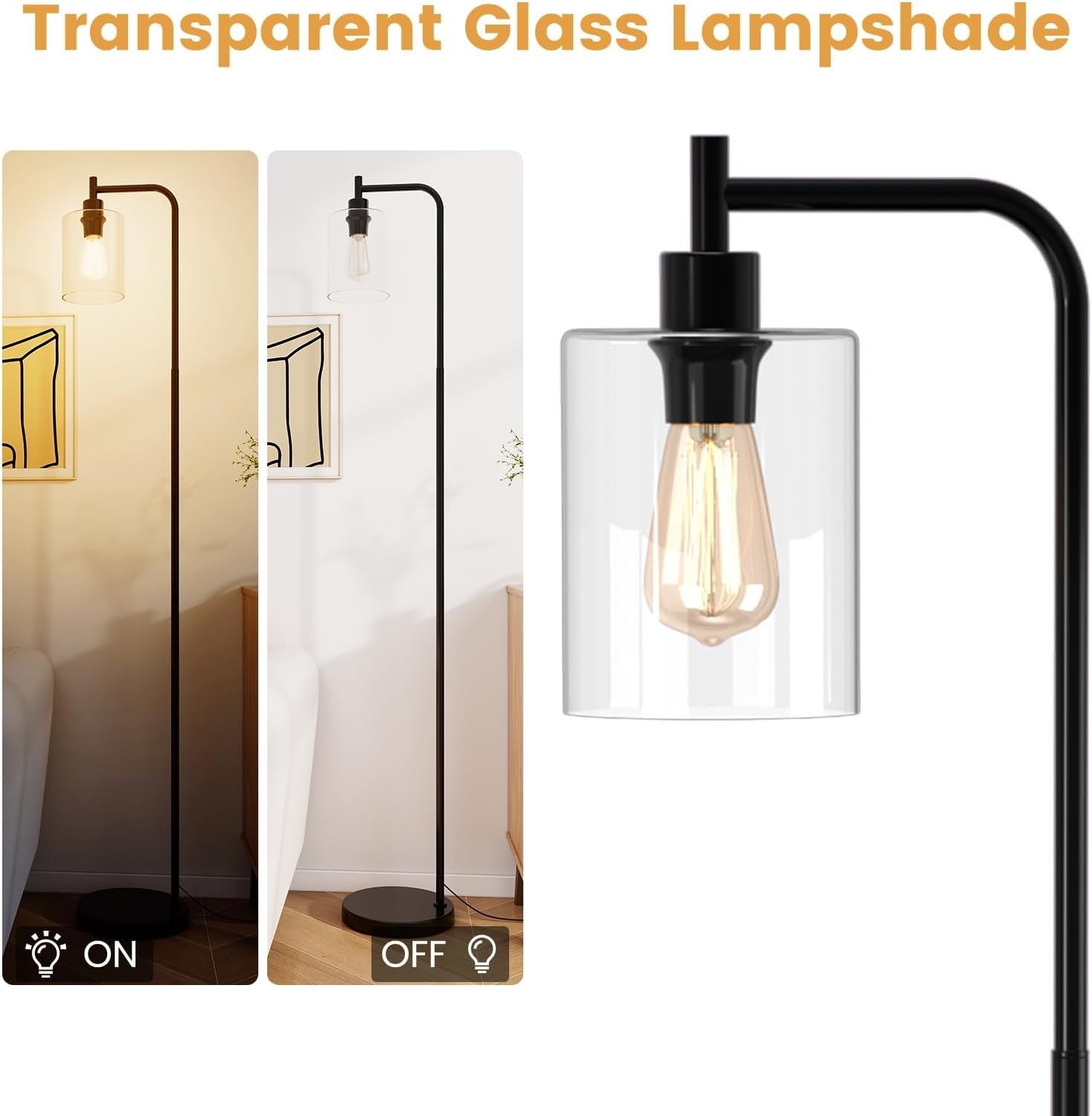 Industrial Floor Lamp Glass Shade Tall Standing Light Foot Switch E27