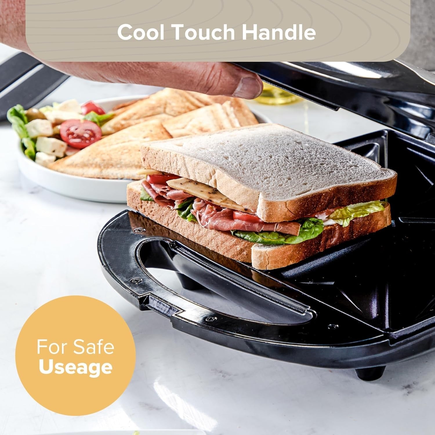 4 Portion Quad Sandwich Toaster Non-Stick, Auto Temp Control, Easy Clean