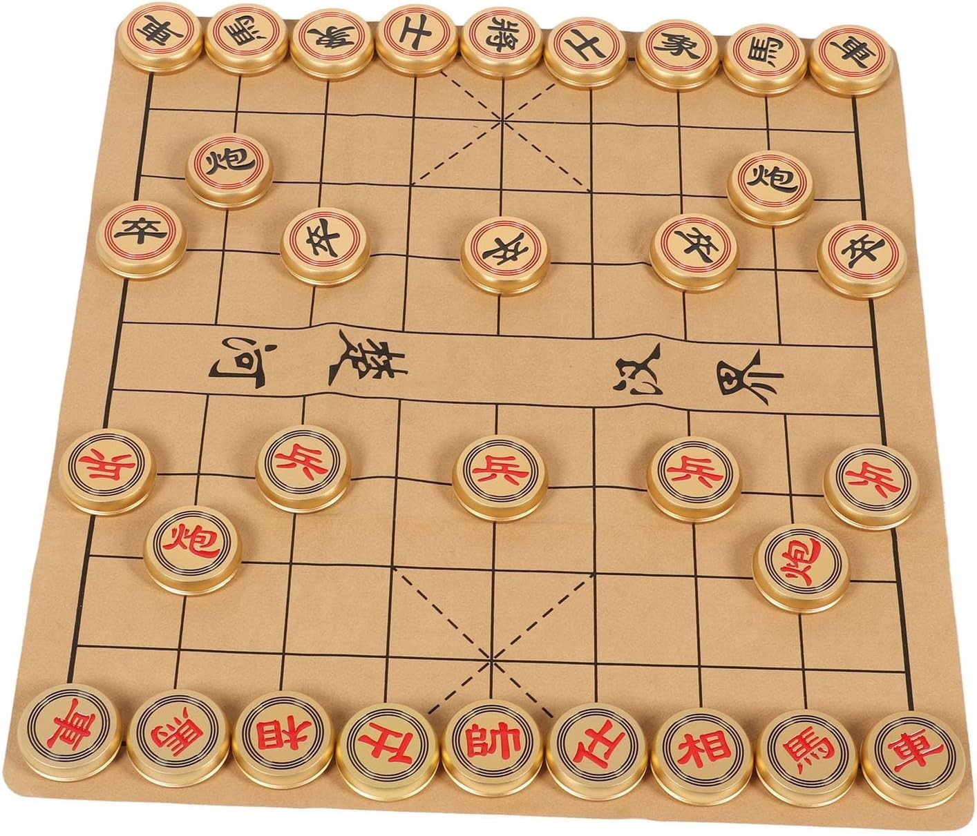 Golden Xiangqi Chinese Chess Set Aluminum Pieces Storage Case
