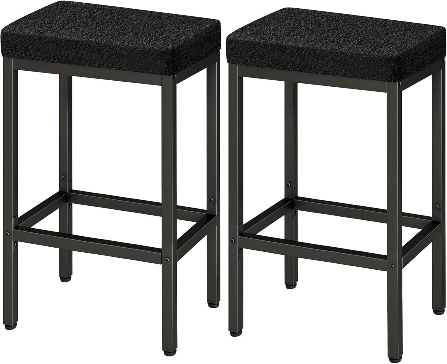Black Bar Stools Set of 2 Counter Height Kitchen Chairs 66cm