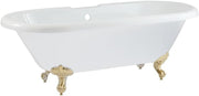 White Double Ended Freestanding Roll Top Bath 1795x785mm Brass Claw Feet