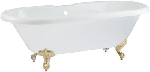 White Double Ended Freestanding Roll Top Bath 1795x785mm Brass Claw Feet