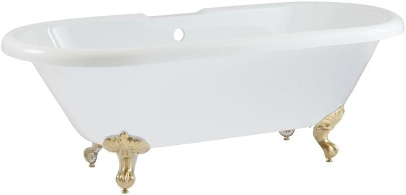 White Double Ended Freestanding Roll Top Bath 1795x785mm Brass Claw Feet