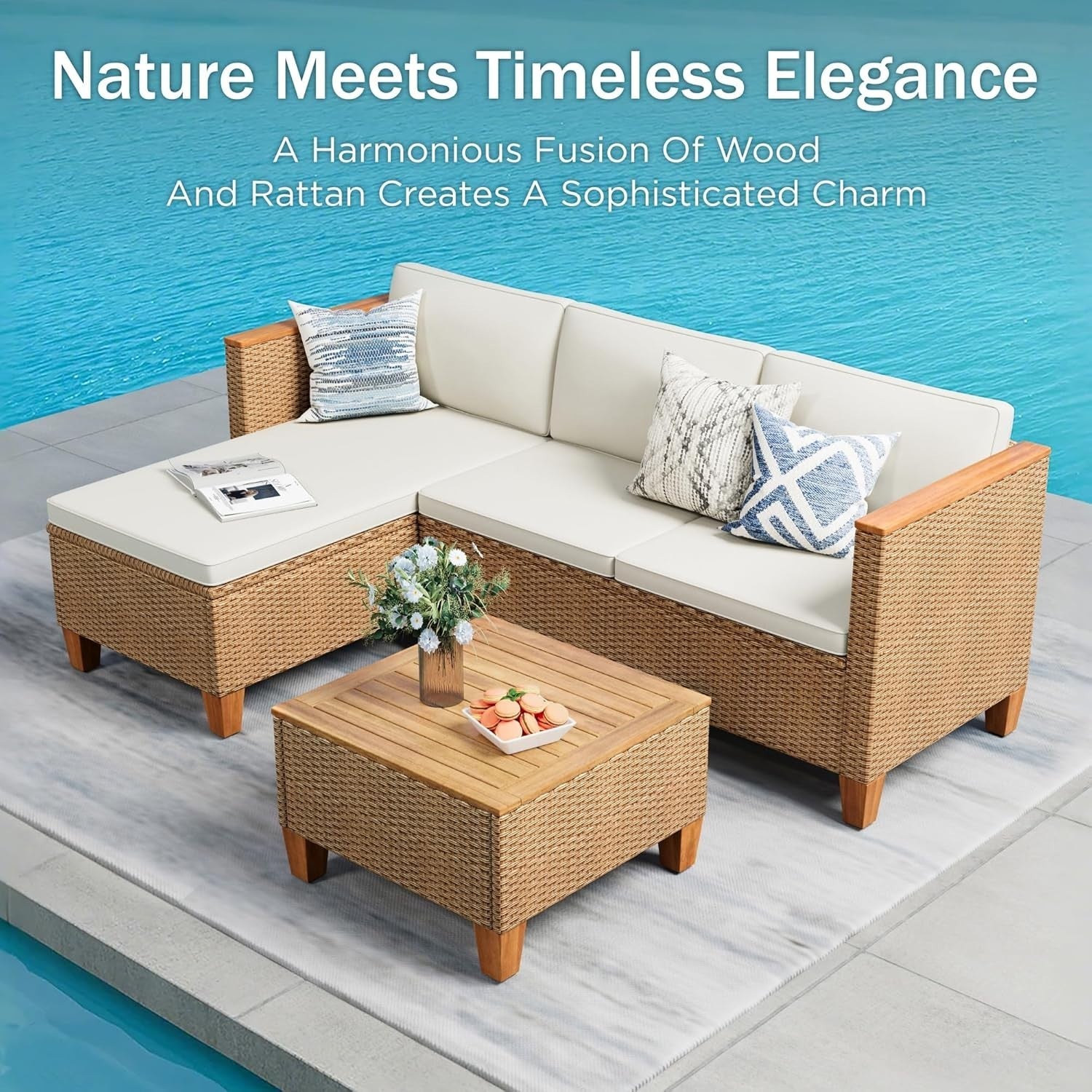 Outdoor Rattan Corner Sofa Set with Cushions & Coffee Table Patio Garden