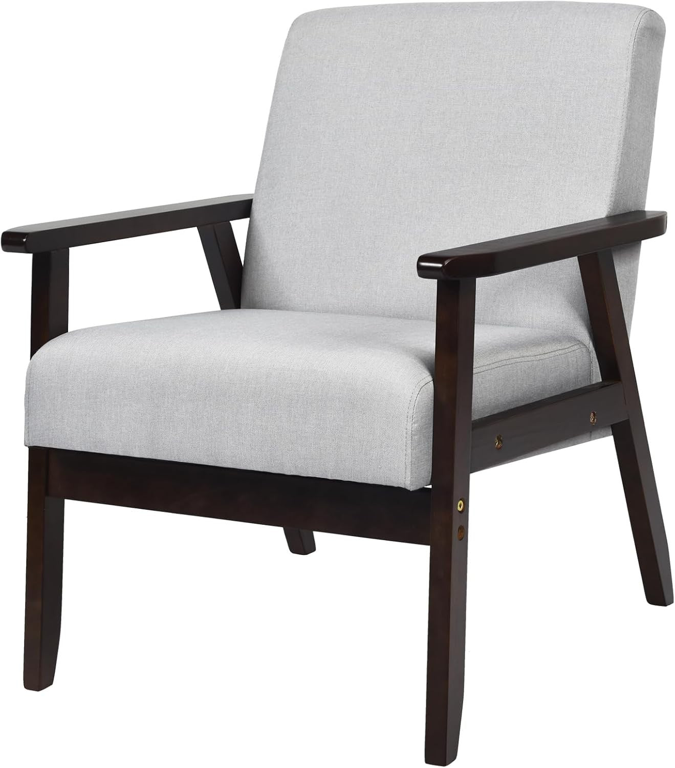 Linen Accent Armchair Rubber Wood Frame Lounge Chair Grey