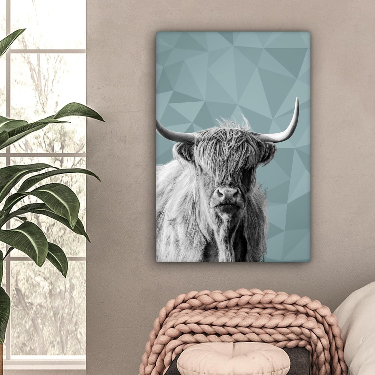 Highland Cow Canvas Wall Art 40x60cm Framed Black White