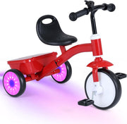 Kids Tricycle Light Up Wheels Adjustable Seat Balance Bike 3-5 Years