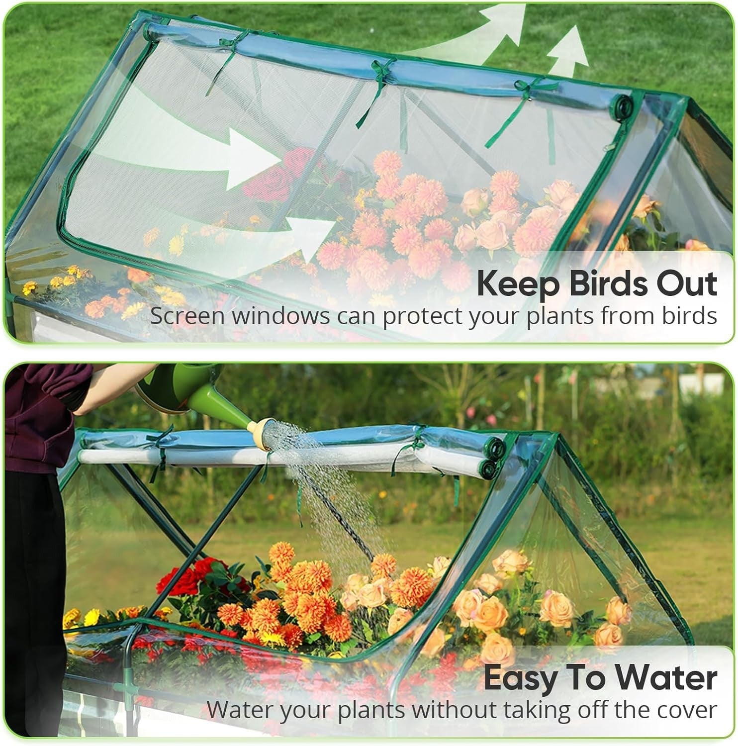 Galvanized Raised Garden Bed with PVC Cover 6x3x1ft Metal Planter Box