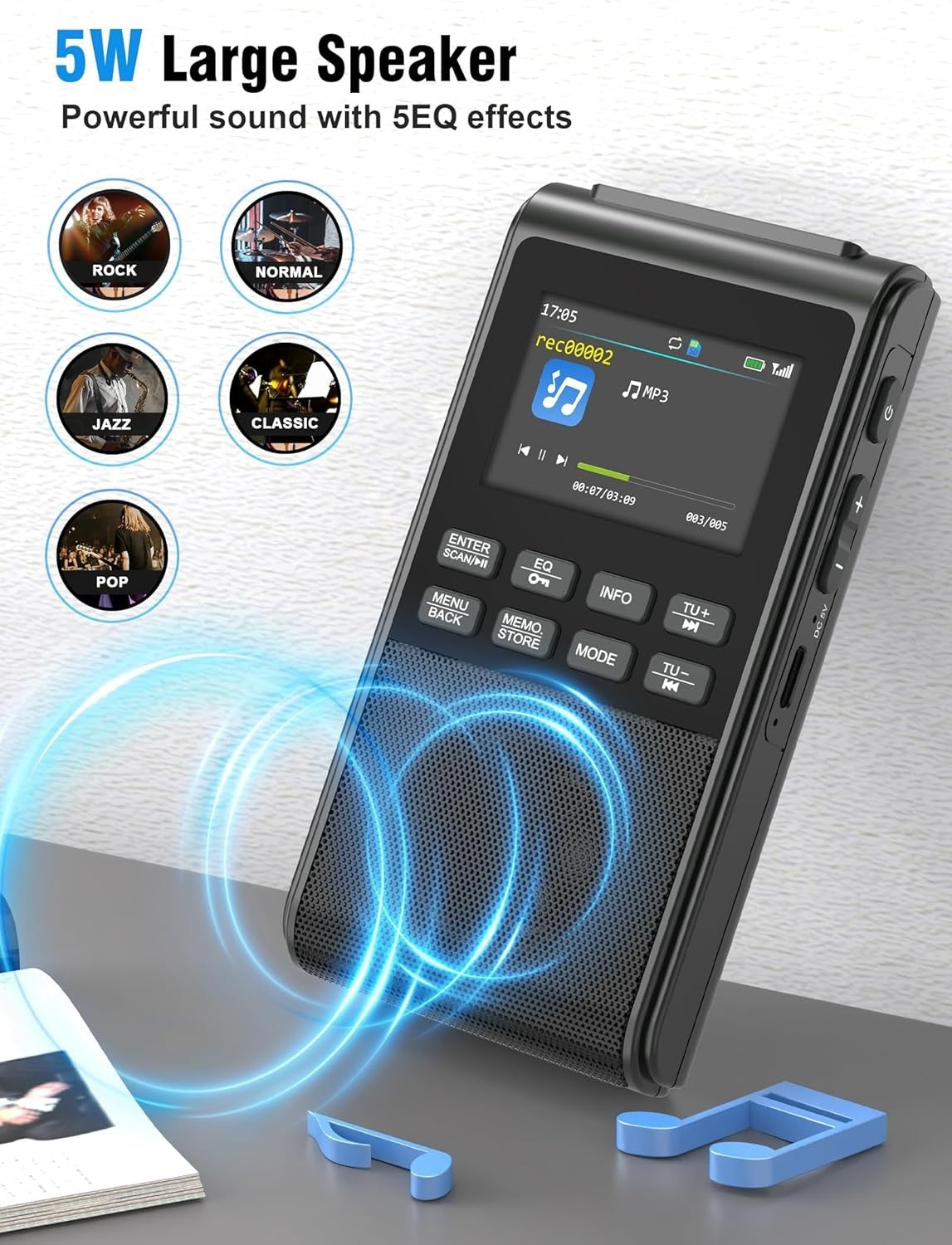 Portable DAB+/FM Radio with Bluetooth, USB/SD MP3 & Dual Alarm