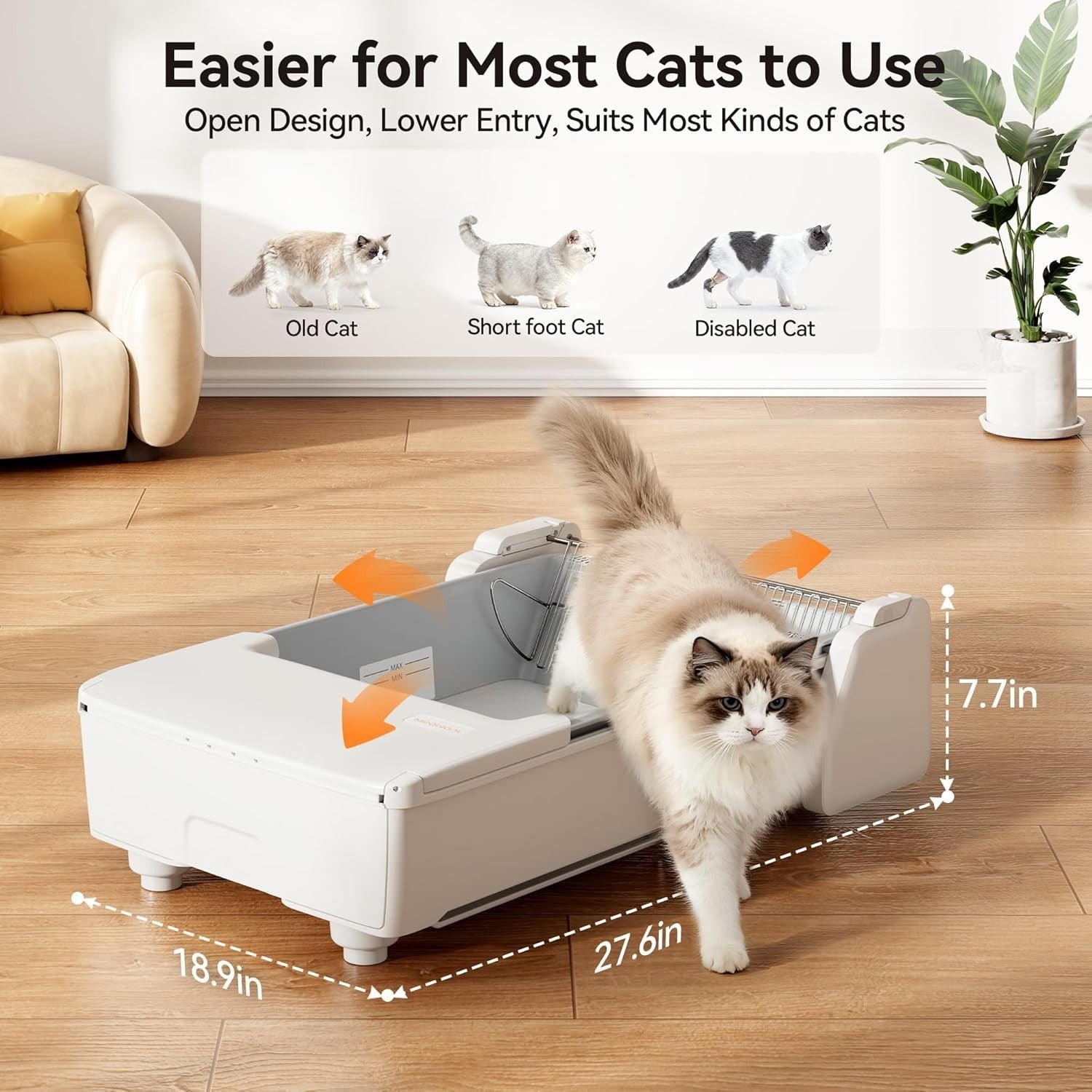 Self Cleaning Cat Litter Box App Control Open Top Auto Odor Control