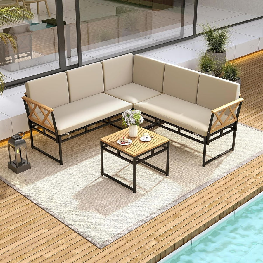 5 Seater Garden Corner Sofa Set w/ Coffee Table Patio Outdoor Furniture