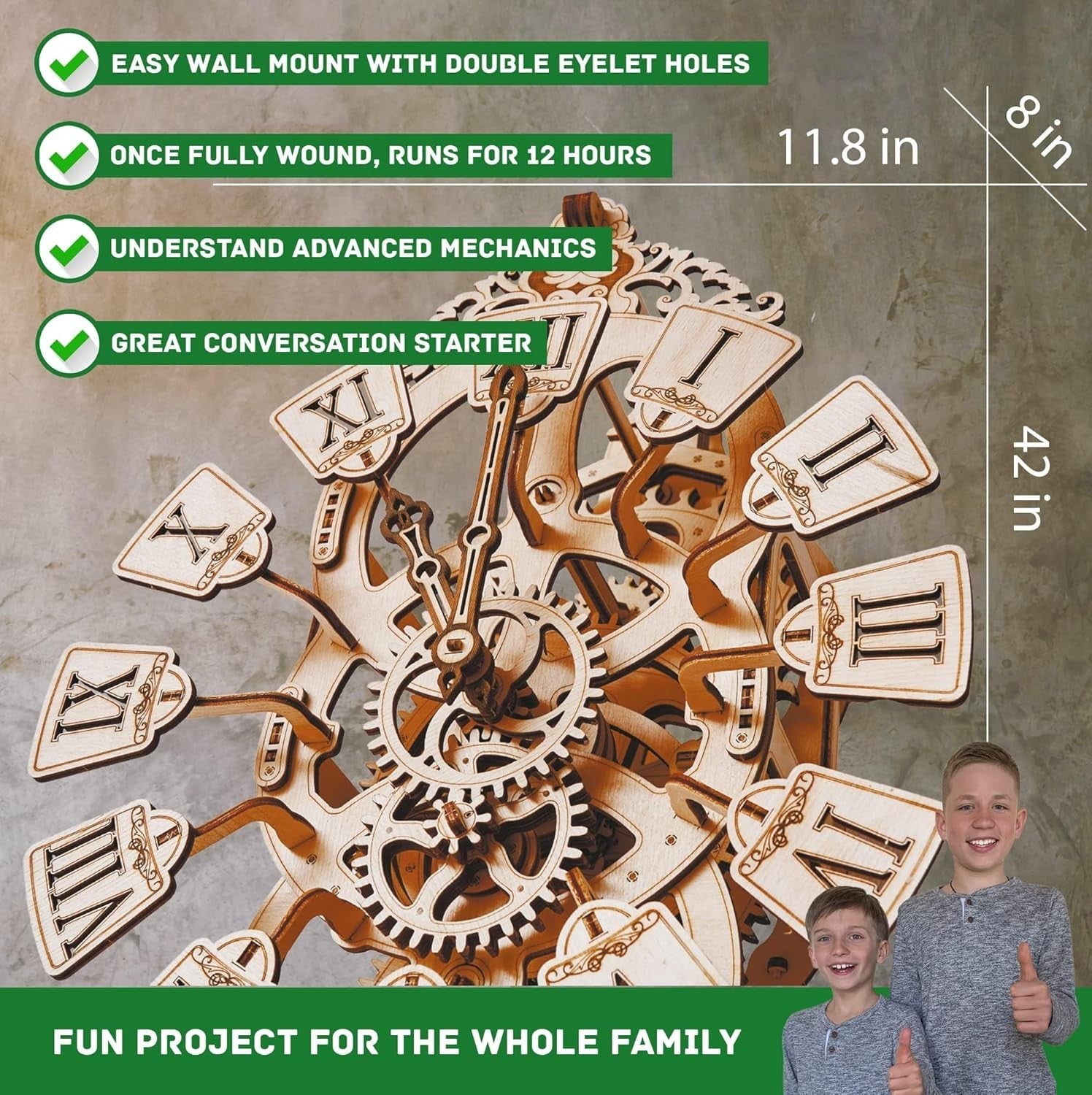 3D Wooden Wall Clock Puzzle Kit | DIY Pendulum Clock | No Battery Model