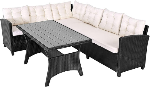 Outdoor Poly Rattan Corner Dining Set | Weatherproof Patio Sofa w/ Cushions