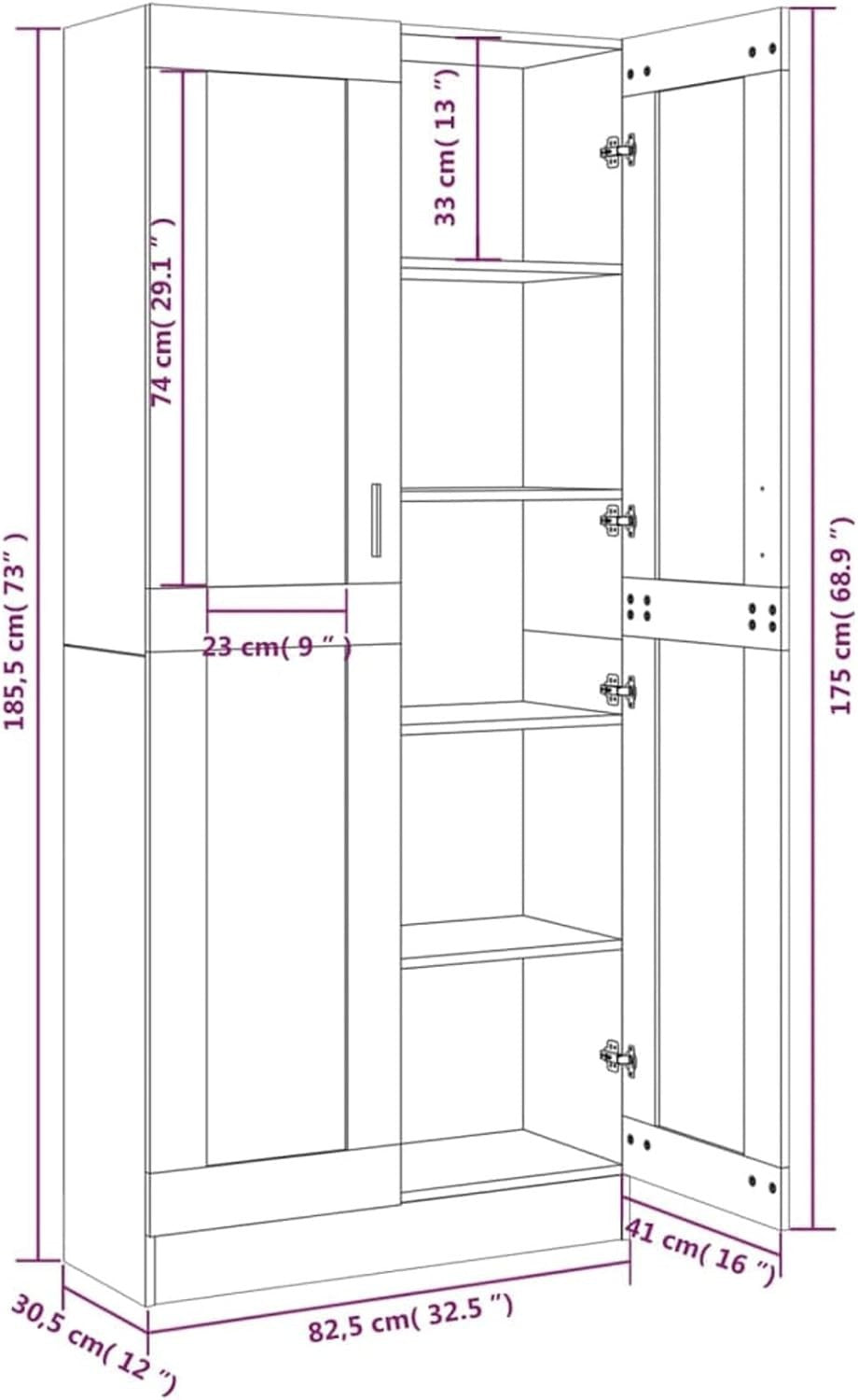 185cm Grey Book Vitrine Cabinet | Glass Doors & Storage Shelves