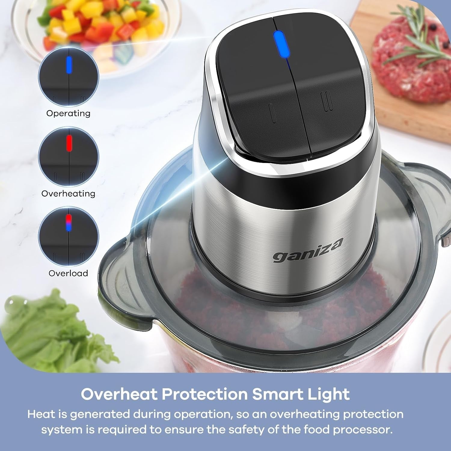 8 Cup Food Processor Meat Grinder 450W 2 Speed Dual Bowl Chopper
