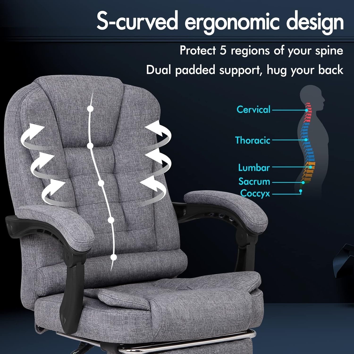 Massage Office Chair Recliner Executive Desk PC Gaming Linen Fabric Swivel Footr