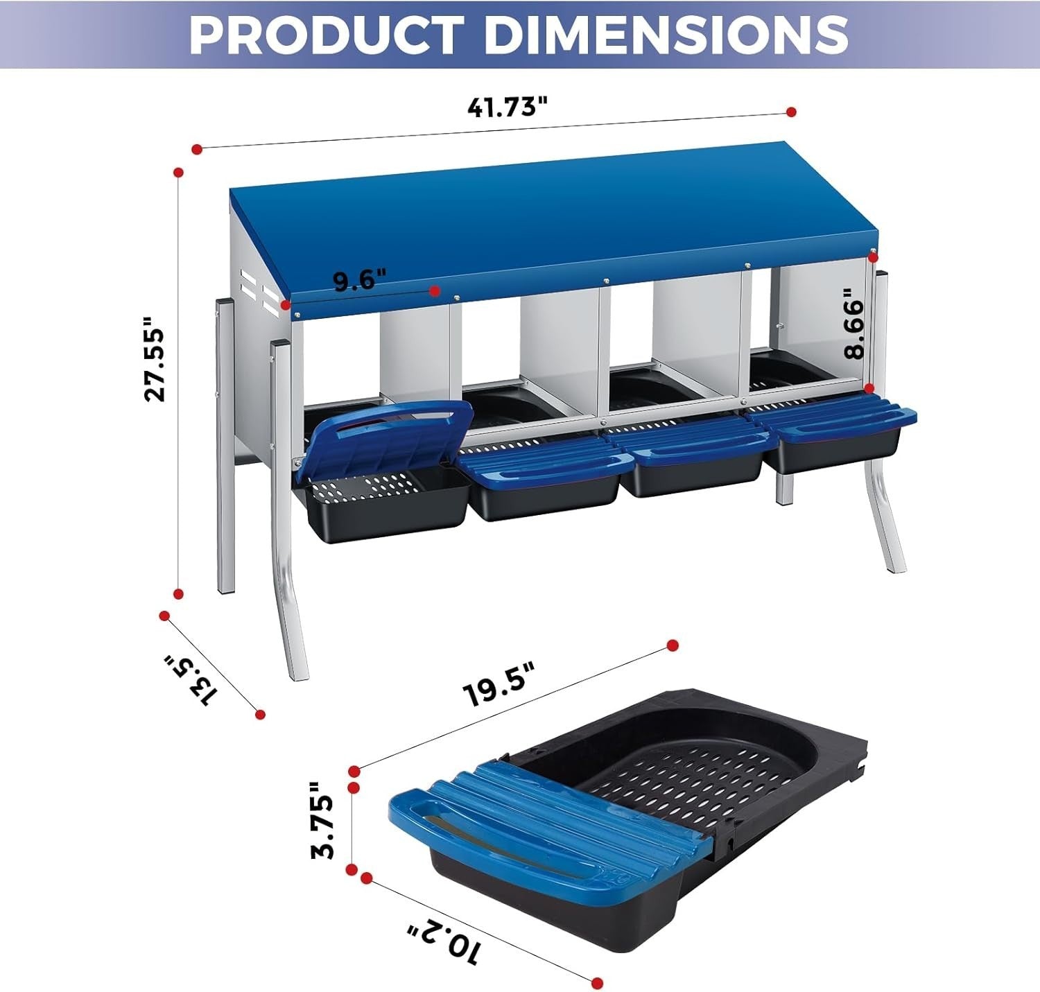 4 Chamber Steel Chicken Nesting Box with Stand Pull Out Tray