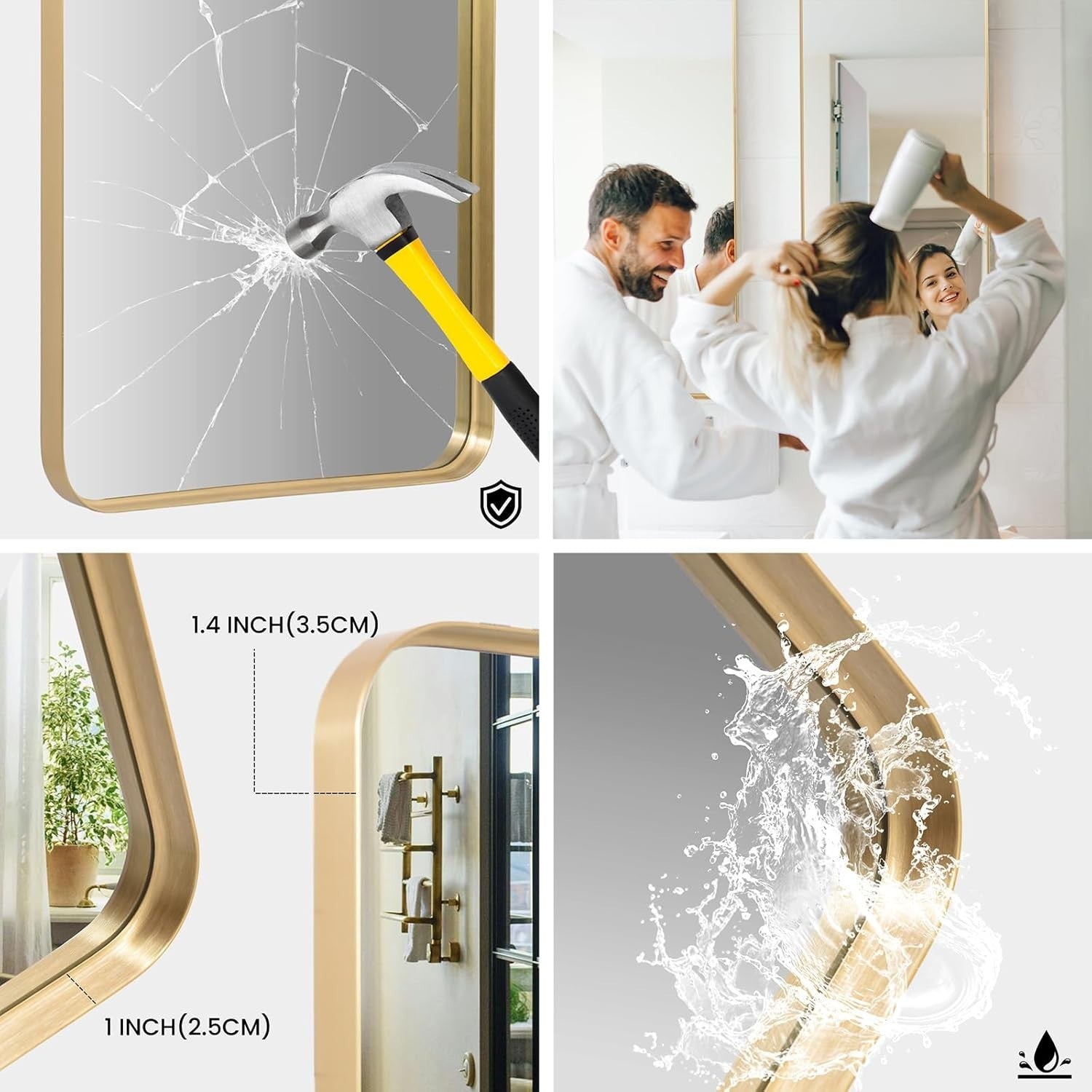 Full Length Gold Wall Mirror 161x52 cm, Shatterproof Frame, Lean & Hang