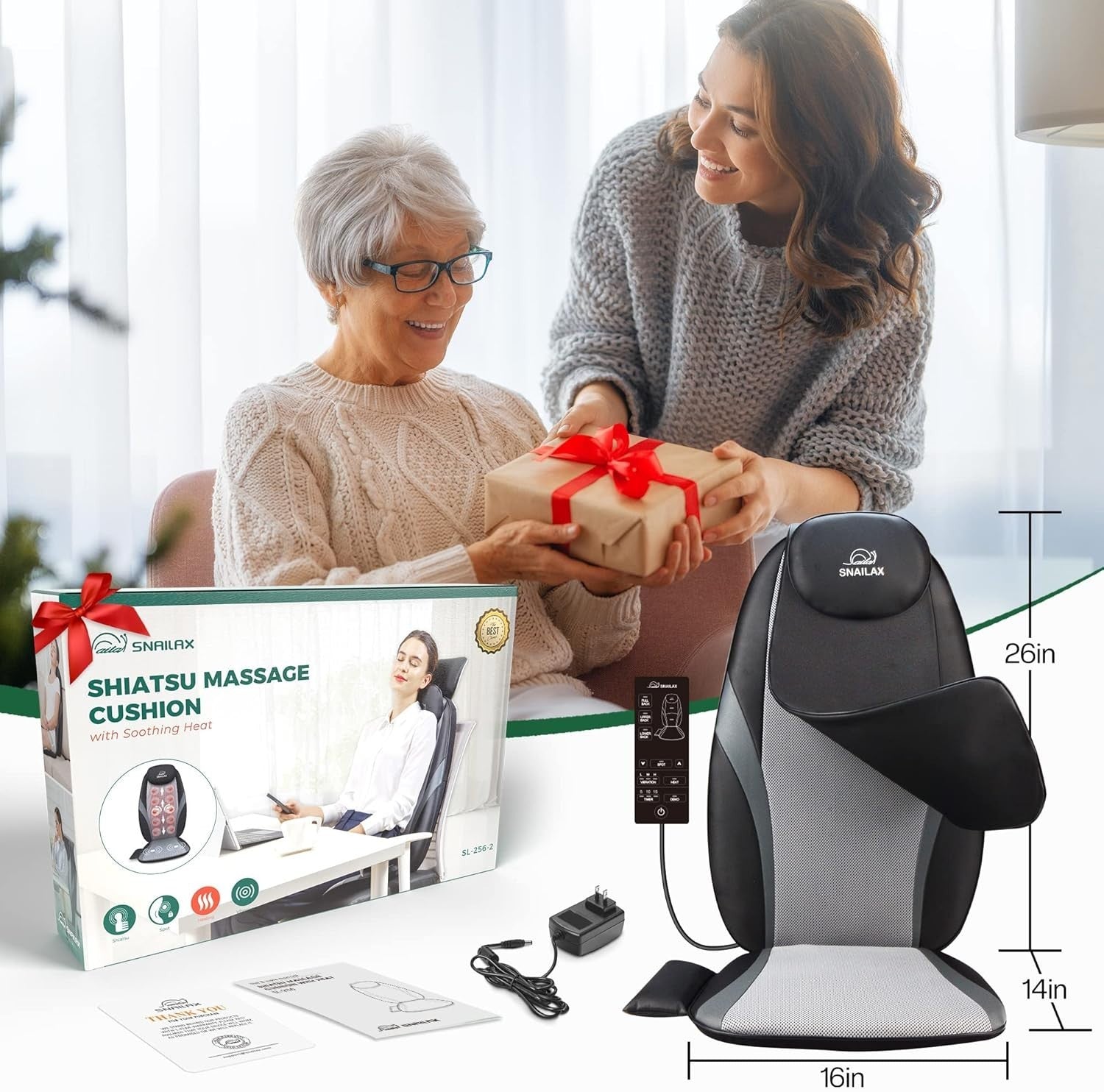 Cordless Shiatsu Back & Neck Massager with Heat Deep Kneading Chair Pad