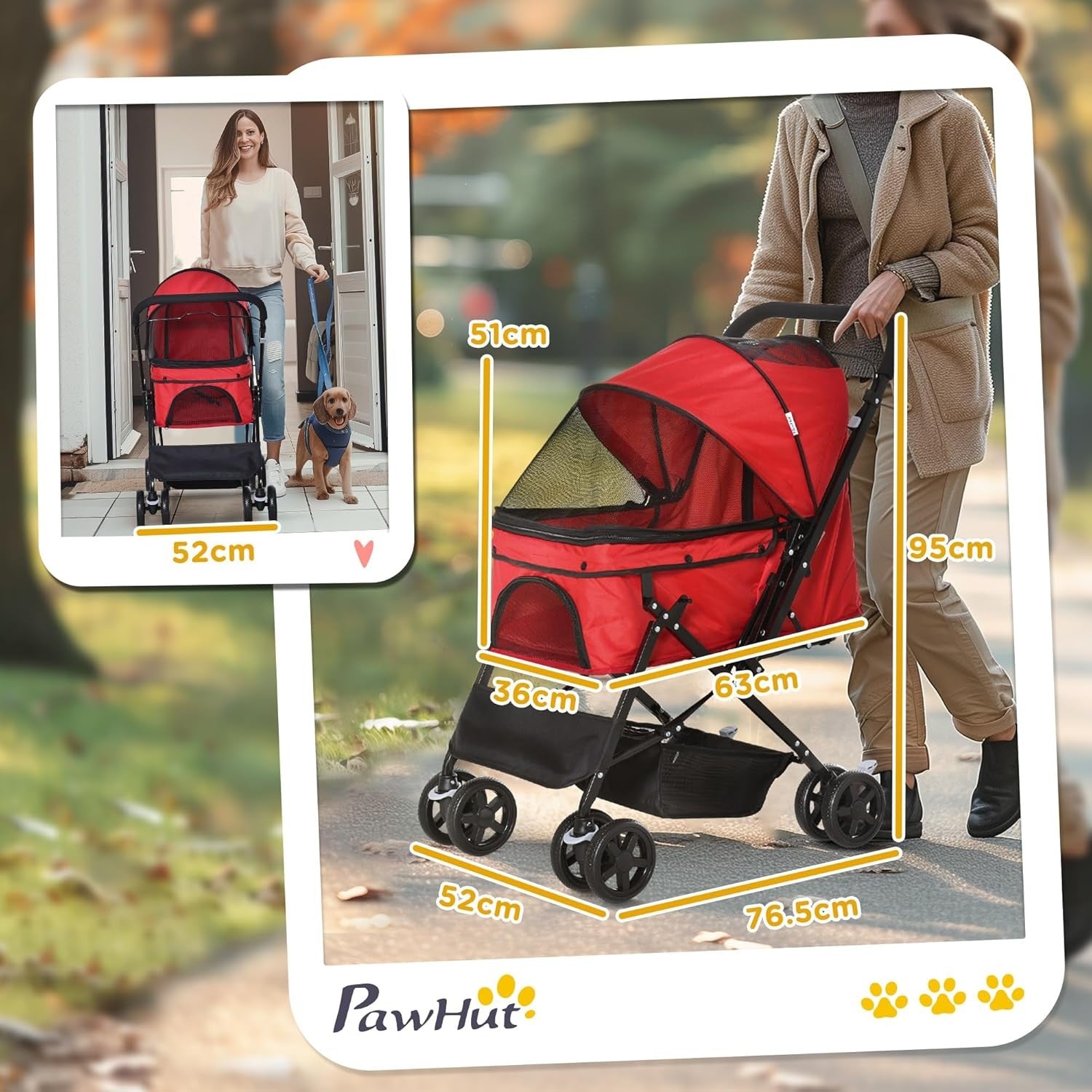 Foldable Dog Stroller Pushchair for Small Dogs 4 Wheels Canopy