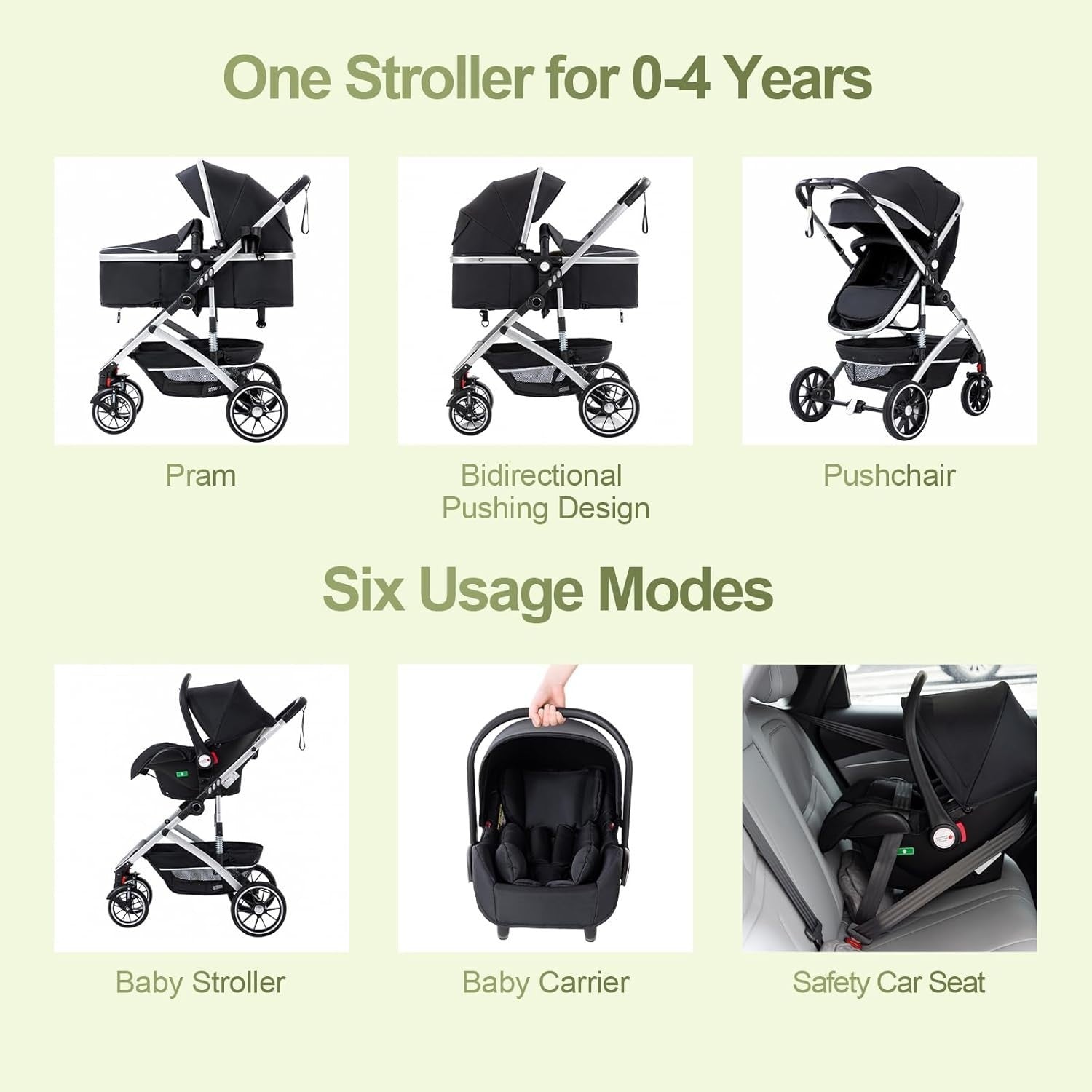 Pink 3 in 1 Baby Pram City Stroller Car Seat System One Click Folding 0-4Y