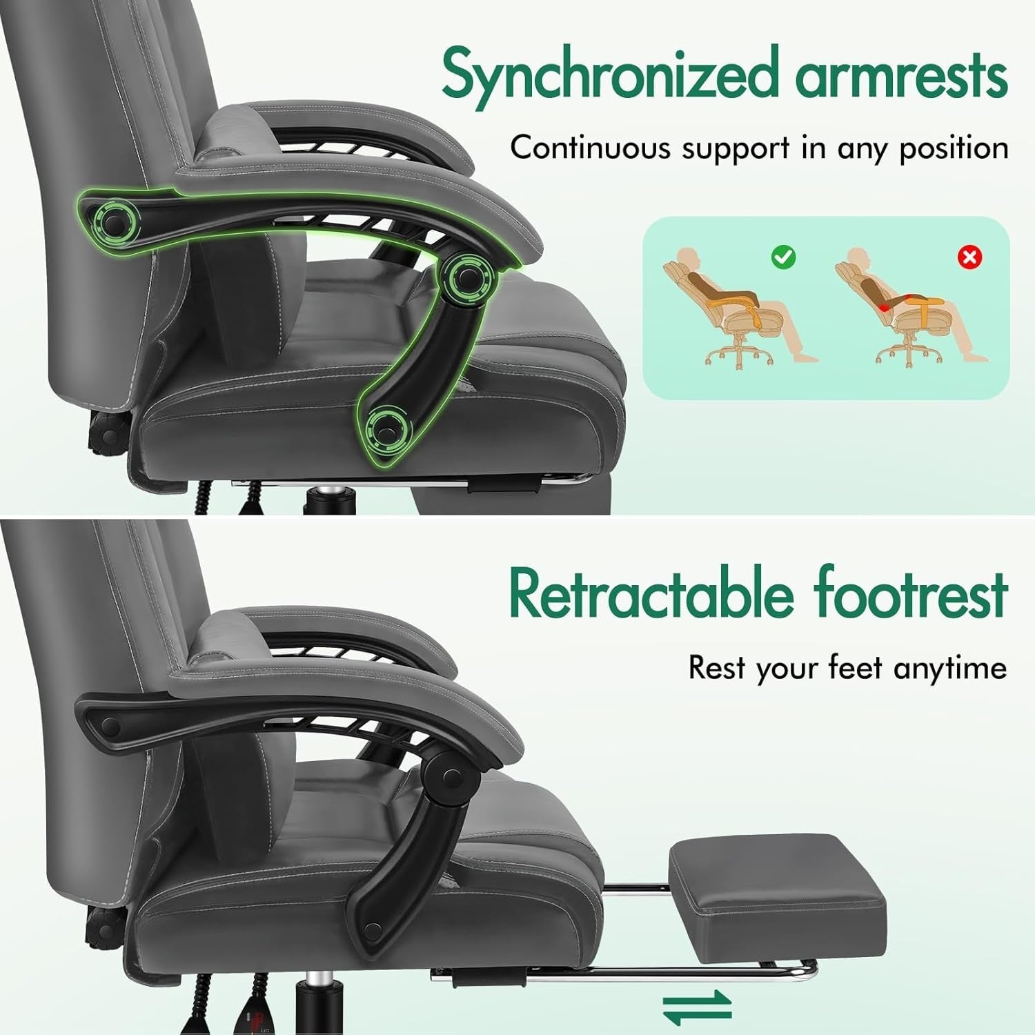 Executive Ergonomic Office Chair Reclining Boss Desk Seat PU Leather Footrest 18