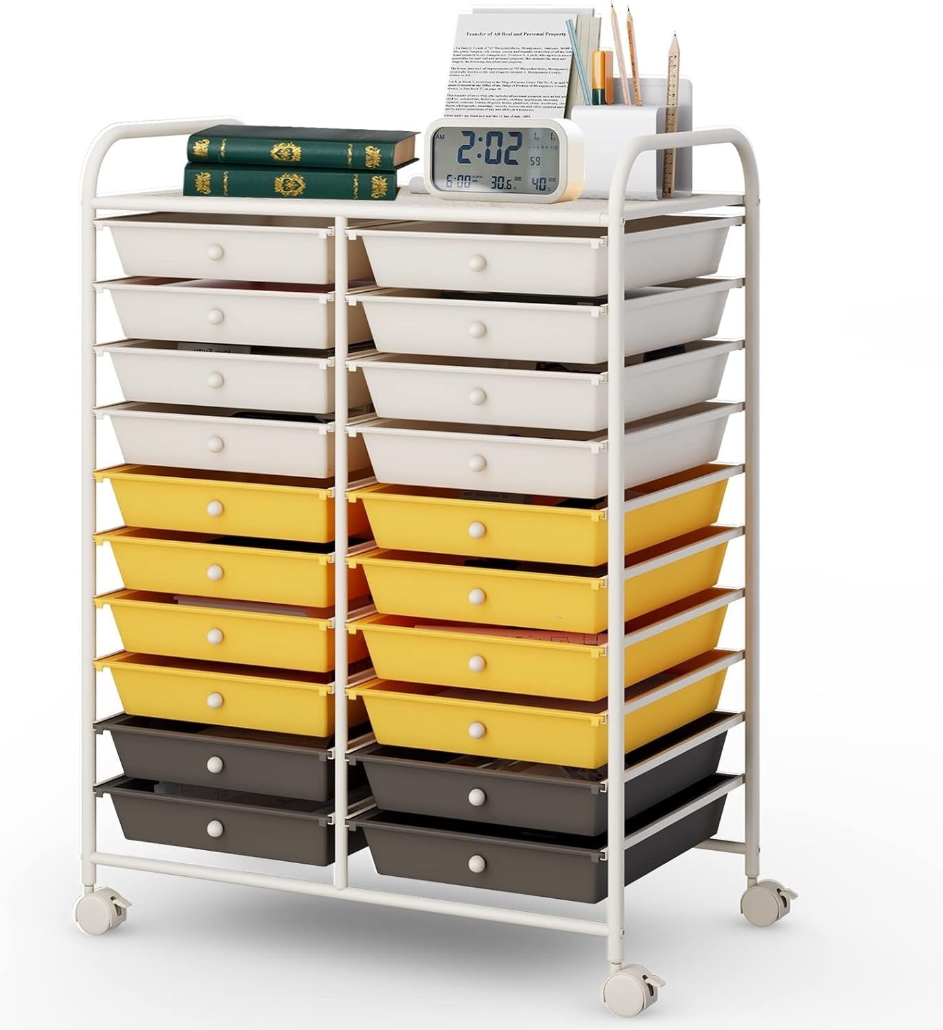 20 Drawer Rolling Storage Cart Mobile Organizer Trolley Yellow Wheels