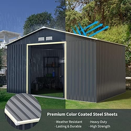Metal Garden Shed 11x8FT Outdoor Storage with Sliding Doors & 4 Air Vents Grey