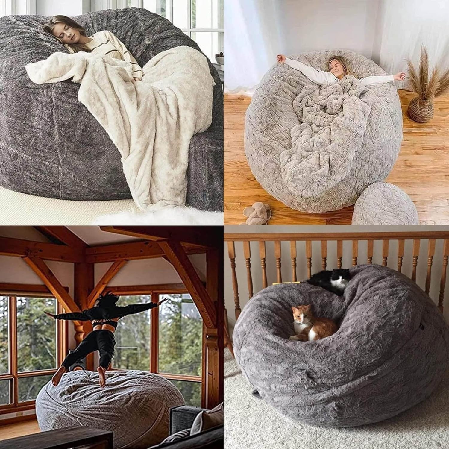 5.5ft Faux Fur Bean Bag Cover – XL Fluffy Seat for Adults Lounge Room