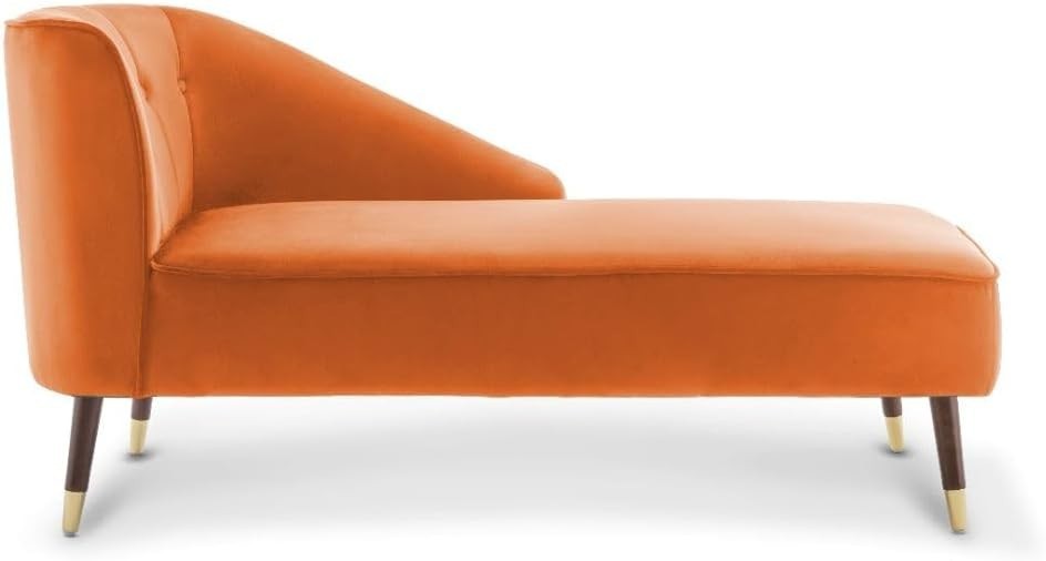 Modern Orange Velvet Tufted Right Hand Chaise Lounge Chair Bedroom 160cm.