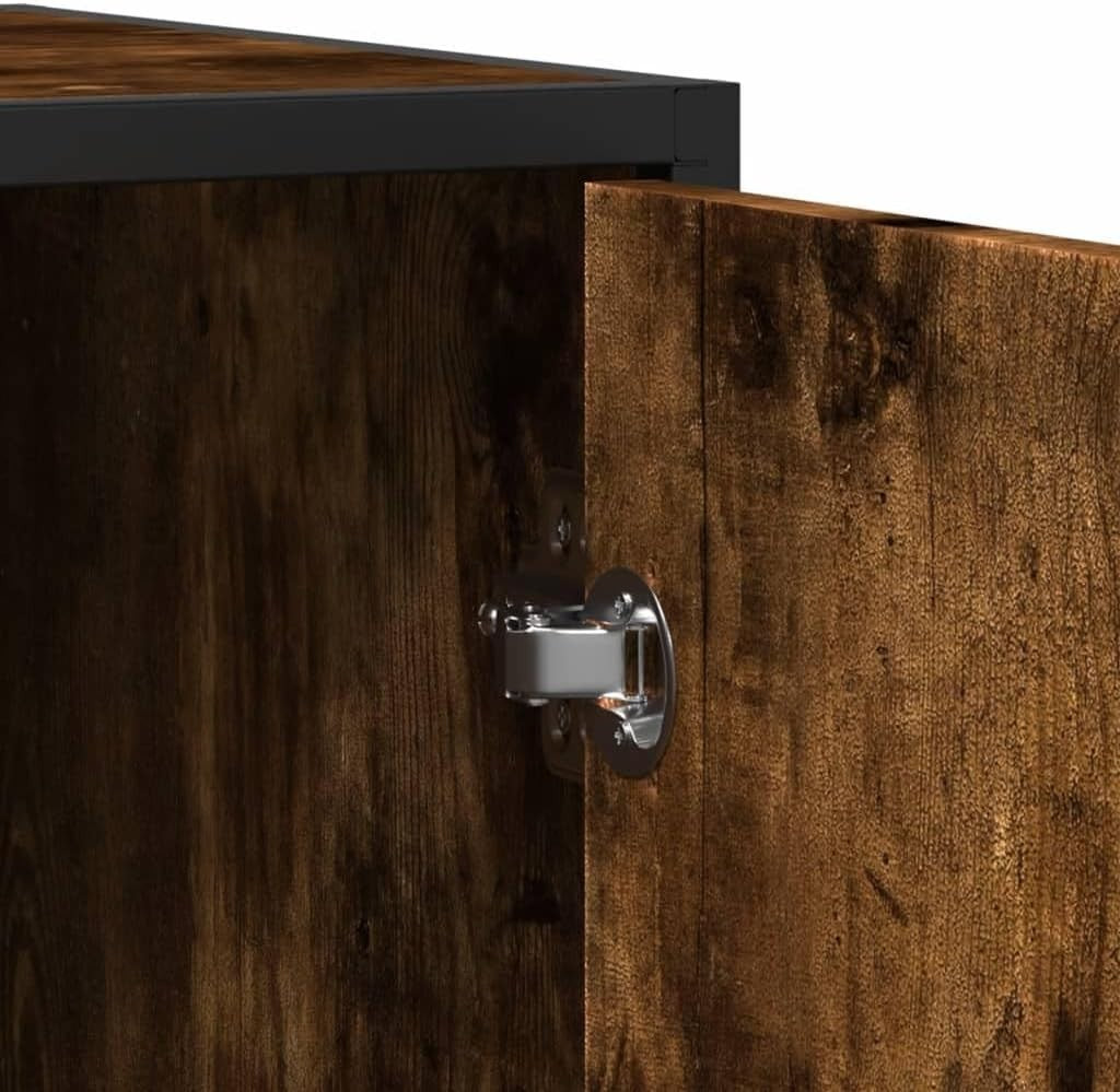Industrial Sideboard Storage Cabinet Smoked Oak Metal Frame 4 Door Unit