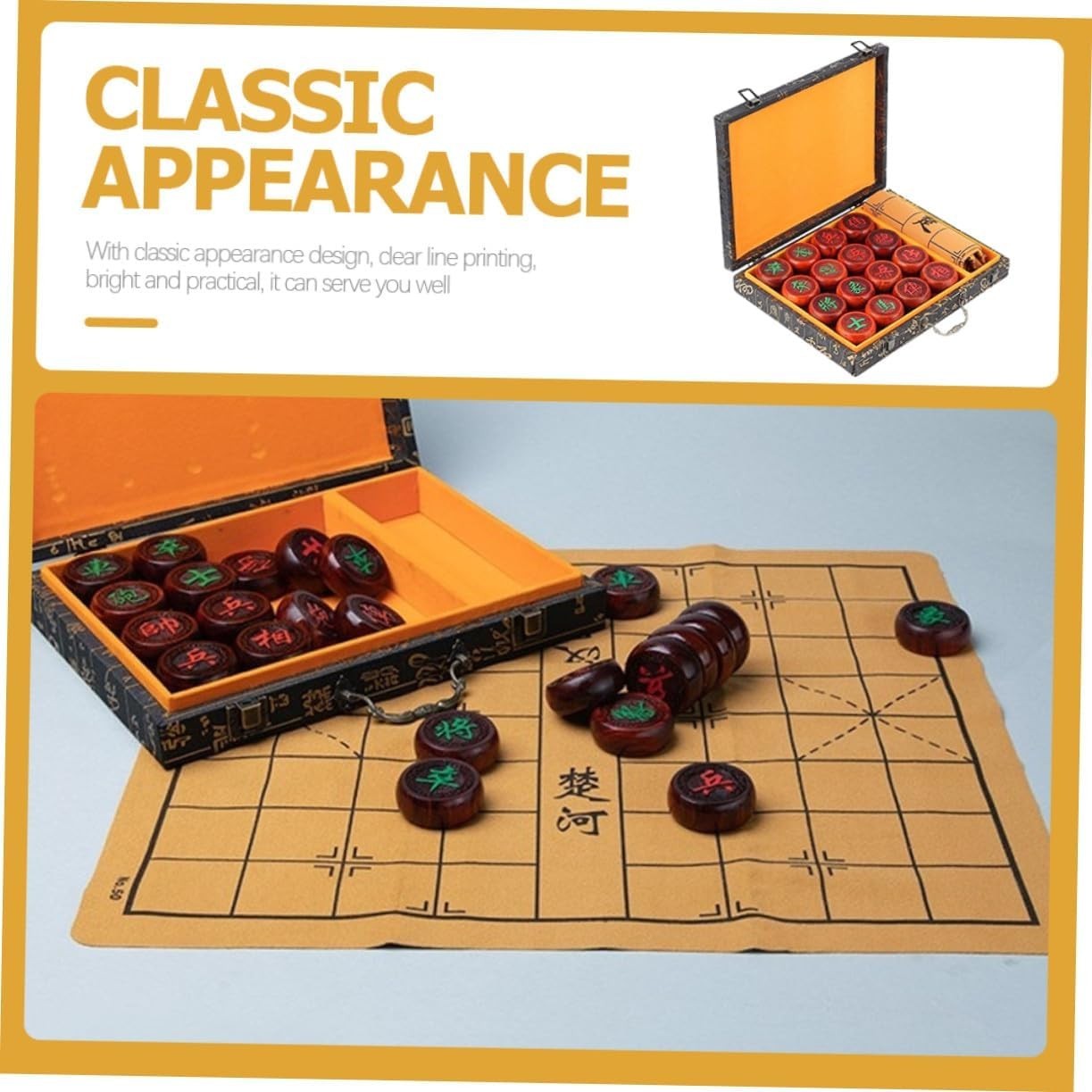 Rosewood Style Xiangqi Travel Chess Set Wooden Board With Storage