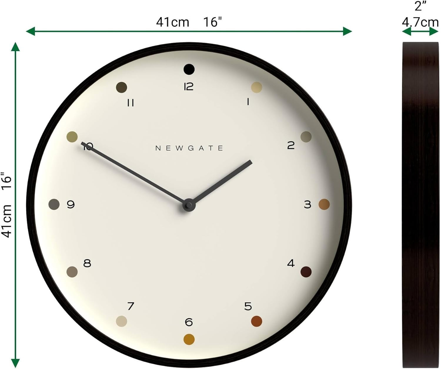 40cm Silent Wall Clock Modern Scandi Design Dark Wood Minimalist Dial